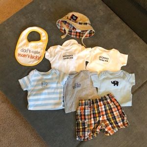 Carter’s and Gymboree 8 piece set 6 mths Onesies Plaid Shorts Hat Bib